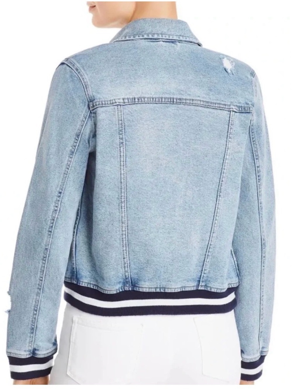 Anthropologie Pistola Light Blue Denim Bomber-Trim Jean Jacket Size Medium - Picture 2 of 9